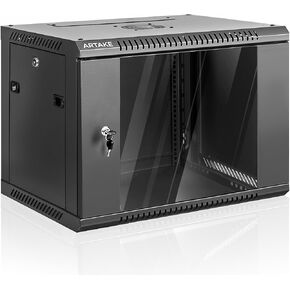 6U Wall Mount Rack Server Cabinet with Visual Glass Door, Home Network Cabinet with Locks, Cooling Fun, Server Rack for IT Equipment, A/V Devices, Office (6U)