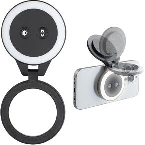PGYTECH MAGGLOW هاتف ملء الضوء ، ضوء صورة شخصية Magsafe ، ضوء حلقة مغناطيسية محمولة مع الضوء البارد/الضوء الناعم/الضوء الدافئ لصور الشخصية/التصوير الفوتوغرافي/الفيديو ، أسود كلاسيكي
