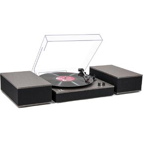 MPK Bluetooth Record Player ، نظام HIFI الدوار مع مكبرات صوت رفقة ، و 3 سرعات فينيل القرص الدوار الساتفي لسجلات الفينيل مع التشغيل اللاسلكي والتوقف التلقائي ، الخشب الفاتح