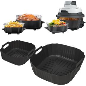 بطانات مقلاة الهواء السيليكون من Bykitchen لنينجا المقلاة الزجاجية المحمولة نينجا ، 2pcs ملحقات مقلاة الهواء لـ 4 Qt & 6 كوب من الحاويات الزجاجية ، و ninja crispy air cooking systemsists (Gray)