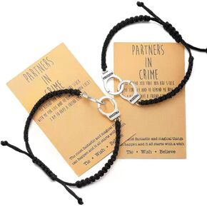 YJT Partners in Crime for 2 Best Friends Handcuff BFF Bracelets Girls Women Friendship Bracelets for Couples, Mom and Daughter 2PC, with 2 Message Cards in Kuwait