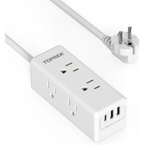 2 Prong Power Strip ، Toprek 2 Prong to 3 Prong Outlet Adapter ، 1440J 2 Prong Surge Protector مع 6 منافذ و 3 USB ، سلك تمديد الشق 5 أقدام مع قابس مسطح دوار ، مثالي للمنفذ غير الأساسي