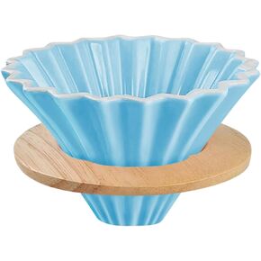 Ceramic Coffee Dripper with Wood Cup Stand Pour Over Coffee Maker Elegant Flower-shape V60 Strainer for 1-2 Cups Slow Brewing Accessories for Home Coffee Shops Restaurants White in Kuwait