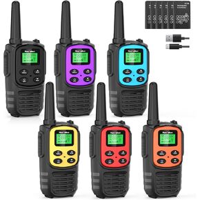Talkies Walkie للبالغين على المدى الطويل ، MT10 Resplible Talkies Frs Radio-Way Radio ، NOAA ، 1200MAH LI-ION CABLE USB-C ، مصباح يدوي LED ، VOX Walkie Talkie للتنزه في التخييم 6Pack