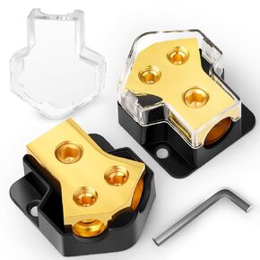4pcs Power Distribution Block Car Audio, 2 Way 0/2/4 Gauge In 4/6/8 Gauge Out Auto Car Audio Splitter Connecting Block