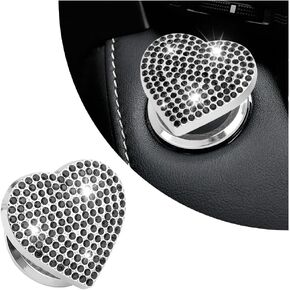 Bling Push Start Button Cover with Rhinestone,Heart Push to Start Button Cover for Car Decor,Diamond Engine Start Button Cover Car Accessories Interior for Women & Girl (Blue)