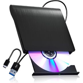 محرك الأقراص المضغوطة/DVD الخارجية لـ LAPTOP PC CDD DVD Player USB 3.0 محرك أقراص ضوئي محمول متوافق مع نظام التشغيل Windows 10 11 Linux Mac OS (أبيض)