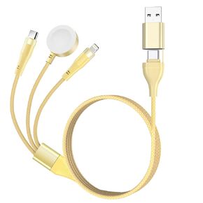 Travlel 3 in 2 Cable Multi Charging For Apple Watch Charger فرض رسوم سريعة لشاحن Iwatch Nylon Braid USB C/A متوافق مع IWatch Ultra/Series 10/9/8/7/6/SE2/5/4/3/2 & iPhone 16 /15/14/Galaxy-2ft
