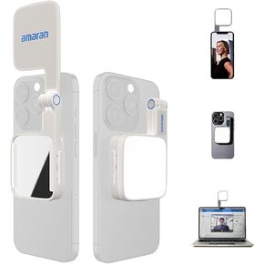 Amaran Go Magnety Selfie Phone Light ، متوافق مع مغناطيس Magsafe & Qi2 ، مصدر مصباح LED مزدوج مع ضوء مرآة قابل للتعديل و CCT (2700k-6500k) ، لالتقاط صور شخصية ، مكياج ، وإنشاء المحتوى (أبيض)