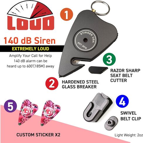 Stinger Stay Away Personal Safety Car Emergence Tool ، 140dB Siren Safety Safety Saild Seren ، Breaker Glass ، Cutbelt Cutter ، Security Device (Stay Away) in Kuwait