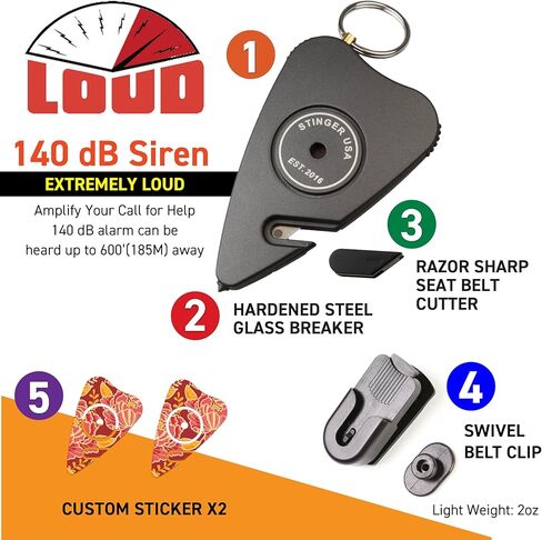 Stinger Stay Away Personal Safety Car Emergence Tool ، 140dB Siren Safety Safety Saild Seren ، Breaker Glass ، Cutbelt Cutter ، Security Device (Stay Away) in Kuwait