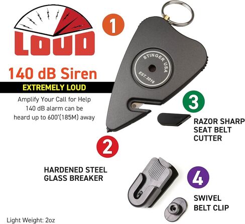 Stinger Stay Away Personal Safety Car Emergence Tool ، 140dB Siren Safety Safety Saild Seren ، Breaker Glass ، Cutbelt Cutter ، Security Device (Stay Away) in Kuwait