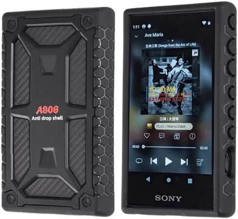Dual Layer Shockproof TPU Carbon Fiber Textured Hard Rugged Protective Skin Cover Shell Case for Sony Walkman NW-A300 Series NW-A306 NW-A307 (Blue) in Kuwait