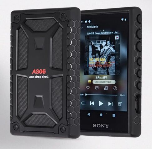 Dual Layer Shockproof TPU Carbon Fiber Textured Hard Rugged Protective Skin Cover Shell Case for Sony Walkman NW-A300 Series NW-A306 NW-A307 (Blue) in Kuwait