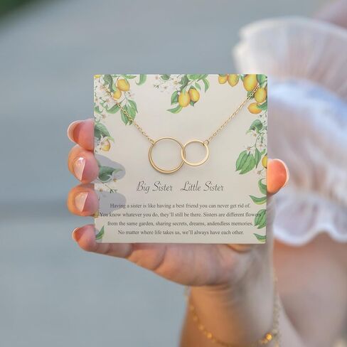 Suavell Sister Necklace - Sister Gifts from Sister - Sterling Silver Necklace- Birthday Gift for My Big or Little Sister - Double Circle -Sister Gifts for 2 - Maid of Honor Gifts From the Bride in Kuwait