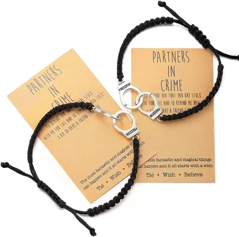 YJT Partners in Crime for 2 Best Friends Handcuff BFF Bracelets Girls Women Friendship Bracelets for Couples, Mom and Daughter 2PC, with 2 Message Cards in Kuwait