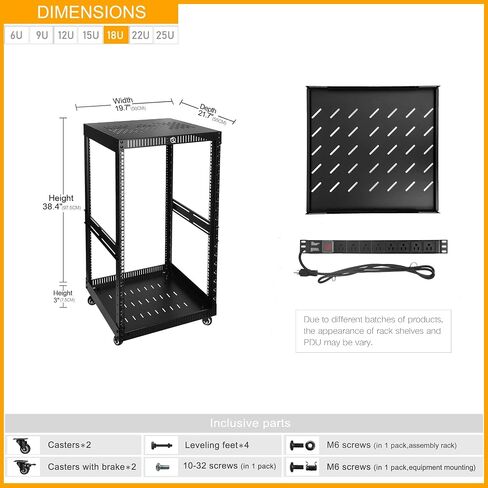 حامل شبكة RIVECO 25U مع لوحات تهوية علوية وسفلية معززة - 4 عجلات دوارة حامل أرضي لمعدات مقاس 19 بوصة ومعدات استيريو - بما في ذلك رف حامل 2 قطعة 1U وشريط طاقة PDU مثبت على السكك الحديدية الأساسية in Saudi Arabia
