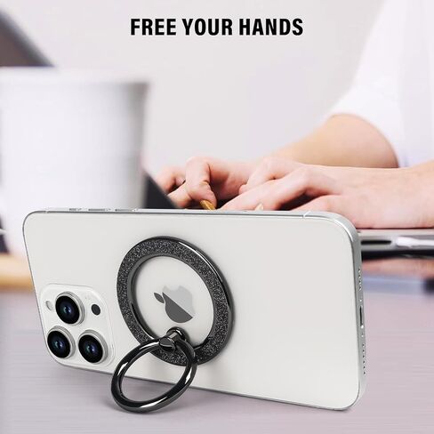 Guppy Magnetic Phone Ring Holder, Glitter Magnet Finger Ring Grip Stand Holder, 360° Rotation with Cell Phone Ring Stand, Compatible with MagSafe for iPhone 16 Pro Max15 14 13 12All-Gold in Kuwait