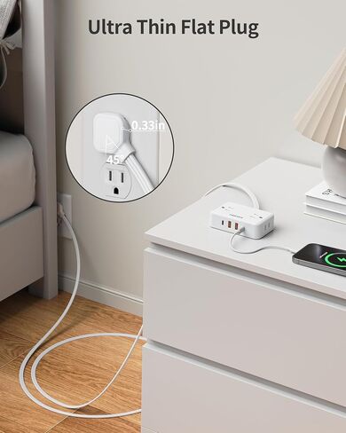 HOPOW Flat Plug Extension Cord, 4AC&2A2C, 6 FT Power Strip for Travel in Kuwait