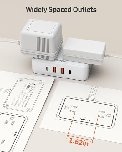 HOPOW Flat Plug Extension Cord, 4AC&2A2C, 6 FT Power Strip for Travel in Kuwait