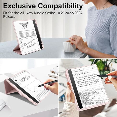 Stand Case for Kindle Scribe(2022/2024 Release),Premium PU Leather Trifold Cover with Pen Holder,Compatible with 10.2 Inch Kindle Scribe,Auto Sleep/Wake,Black in Kuwait
