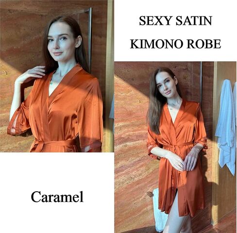Ekouaer Women's Satin Robe Silk Kimono Bathrobe Bridesmaid Wedding Bridal Party Robes 3/4 Bell Sleeve Sleepwear S-XXL in Kuwait
