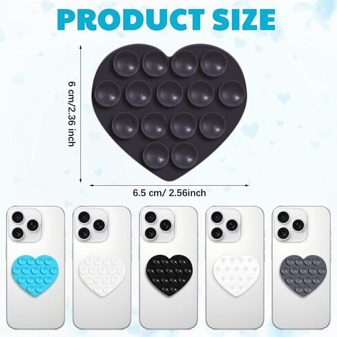 6 PCS HEART SILICONE SACTION PHONE CASE ، مزدوج قبضة الجهة المقبلة متعددة الأغراض كأس شفط. in Kuwait