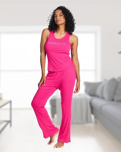 bebe Womens Short Sleeve Shirt and Lounge Skinny Pajama Pants with Pockets Sleepwear Set in Kuwait