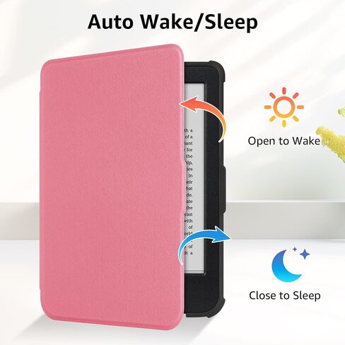 Case for 6" Kobo Clara Colour(2024)/Clara BW(2024)/Clara 2E(2022) - Slim Lightweight PU Leather Protective Smart Shell Cover with Auto Wake Sleep, Black in Kuwait