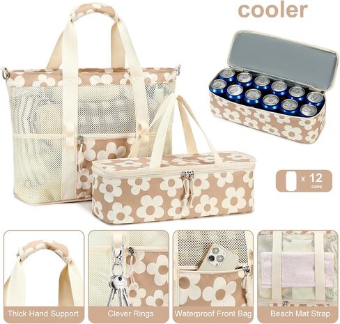 Bluboon Mesh Beach Tote Bag with Cooler Insulated Detachable Pool Bags for Women in Kuwait