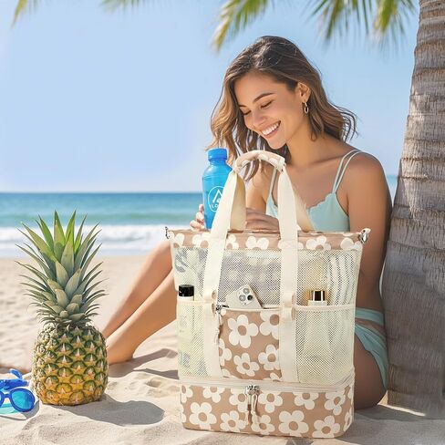Bluboon Mesh Beach Tote Bag with Cooler Insulated Detachable Pool Bags for Women in Kuwait