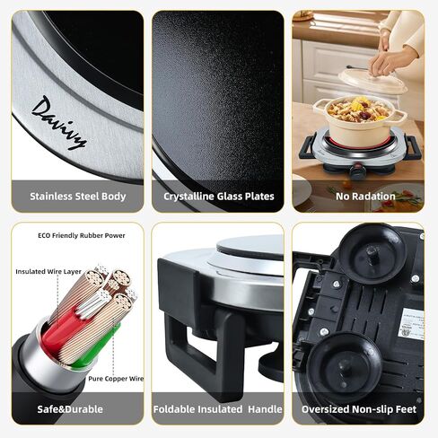 Davivy Single Hot Plate for Cooking Electric Ceramic Plate,1200W Electric Cooktop Infrared Electric Stove with Adjustable Temperature,7.5inch for ALL Cookwares for Home/RV/Camp（Single Burner） in Kuwait