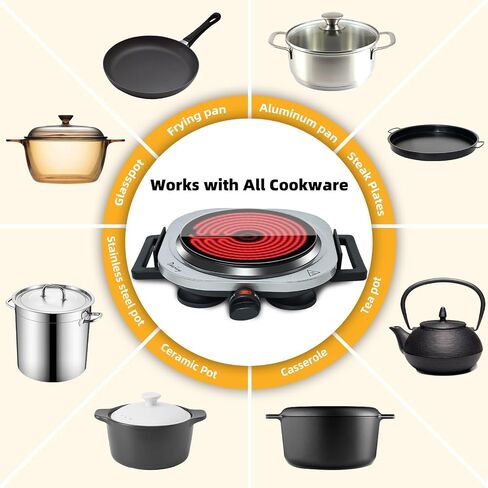 Davivy Single Hot Plate for Cooking Electric Ceramic Plate,1200W Electric Cooktop Infrared Electric Stove with Adjustable Temperature,7.5inch for ALL Cookwares for Home/RV/Camp（Single Burner） in Kuwait