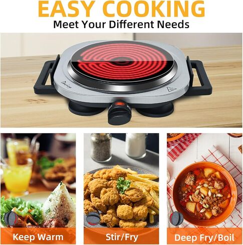 Davivy Single Hot Plate for Cooking Electric Ceramic Plate,1200W Electric Cooktop Infrared Electric Stove with Adjustable Temperature,7.5inch for ALL Cookwares for Home/RV/Camp（Single Burner） in Kuwait