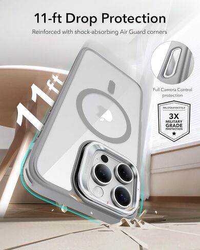 ESR for iPhone 16 Pro Case, Camera Control Compatible with MagSafe, Military-Grade Protective Case, Built-in Stash Stand Phone Case, Scratch-Resistant Back Cover, Classic Series, Clear in Kuwait