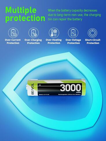 8 Pack Rechargeable AA Batteries & Fast Charger, 1.5V 3600mWh, Integrated Charging Box, 350mA, Long-Lasting Li-ion, Leak-Proof, IP67 Waterproof Design in Saudi Arabia