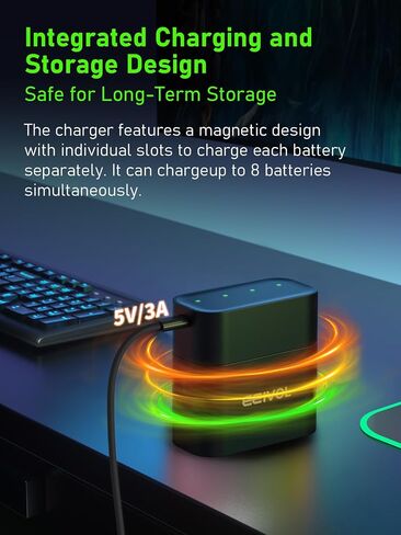 8 Pack Rechargeable AA Batteries & Fast Charger, 1.5V 3600mWh, Integrated Charging Box, 350mA, Long-Lasting Li-ion, Leak-Proof, IP67 Waterproof Design in Saudi Arabia