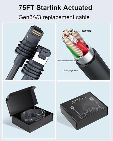 Starlink Gen 3 Cable for Standard Generation 3, Replacement Cable for Standard V3 Kit, Generation 3 Cable Fits Starlink Accessories, Waterproof Outdoor Starlink Ethernet Cable with Retainer (150FT) in Kuwait