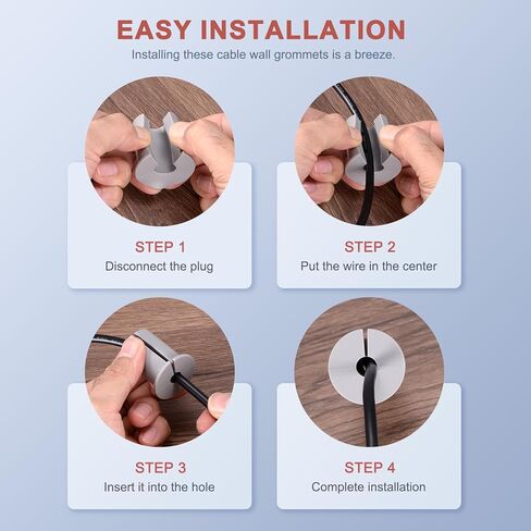 4Pcs Wall Grommets for Cables 1-Inch Silicone Cable Wall Bushing Feed Through Cable Routing Kit Accessories Wall Cable Pass Through for Ethernet with 8mm Hole, Black in Kuwait