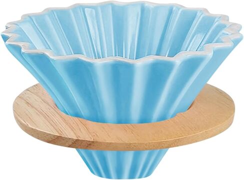 Ceramic Coffee Dripper with Wood Cup Stand Pour Over Coffee Maker Elegant Flower-shape V60 Strainer for 1-2 Cups Slow Brewing Accessories for Home Coffee Shops Restaurants White in Kuwait