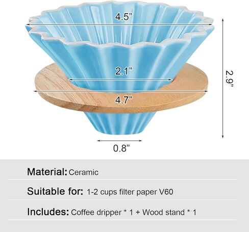 Ceramic Coffee Dripper with Wood Cup Stand Pour Over Coffee Maker Elegant Flower-shape V60 Strainer for 1-2 Cups Slow Brewing Accessories for Home Coffee Shops Restaurants White in Kuwait