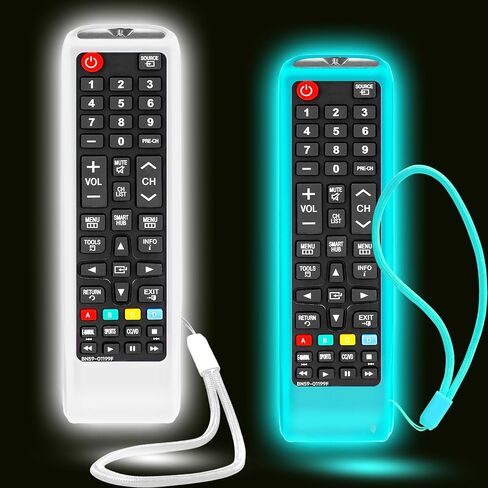 2Pack Case for Samsung TV Remote, Cover for Samsung Remote Control for Smart TV Universal Replacement Silicone Sleeve Skin with Lanyard Glow in The Dark Green and Blue in Kuwait