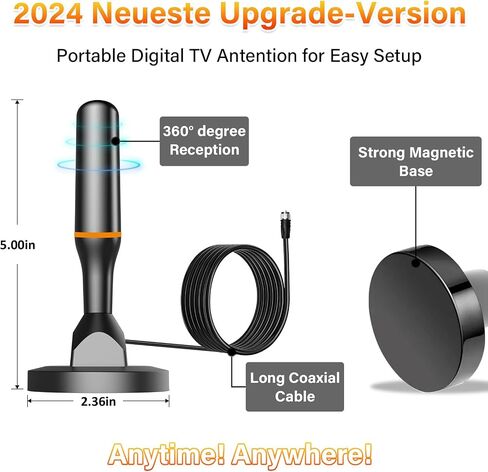 الهوائي الهوائي التلفزيوني الداخلي ، هوائي تلفزيون رقمي 2025 للقنوات المحلية مع قاعدة مغناطيسية قوية ، هوائي HD استقبال طويل المدى للتلفزيون الذكي في الهواء الطلق - يدعم 4K 1080p in Kuwait