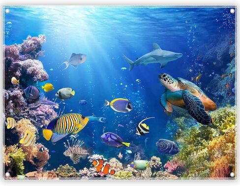 7x5ft Under The Sea Photography Backdrop Ocean Background | Underwater World, Baby Shower Party Supplies, Aquarium Coral Banner, Birthday Photo Booth, Polyester, Grommets, 1PC in Saudi Arabia