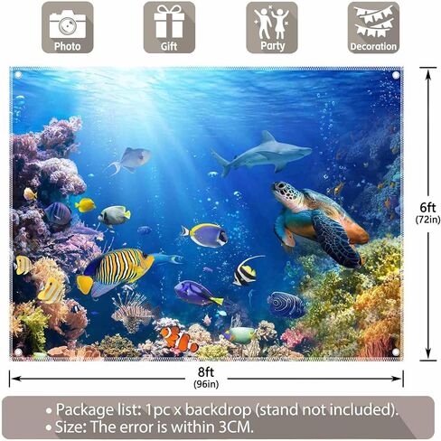 7x5ft Under The Sea Photography Backdrop Ocean Background | Underwater World, Baby Shower Party Supplies, Aquarium Coral Banner, Birthday Photo Booth, Polyester, Grommets, 1PC in Saudi Arabia