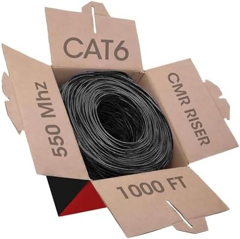Big -A - كابل Cat6 السائبة 1000 قدم 23awg الصلبة 4 ، Cat 6 Ethernet Cable الزوج الملتوي غير الملتوي (UTP) ، (CMR) كابل الإنترنت 550 ميجا هرتز ، صندوق السحب - أسود in Kuwait