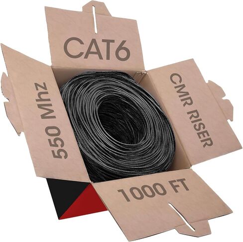 Big -A - كابل Cat6 السائبة 1000 قدم 23awg الصلبة 4 ، Cat 6 Ethernet Cable الزوج الملتوي غير الملتوي (UTP) ، (CMR) كابل الإنترنت 550 ميجا هرتز ، صندوق السحب - أسود in Kuwait