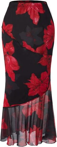 تنورة طويلة للسيدات من Verdusa بخصر عالٍ وطبعات زهور وحاشية مكشكشة وذيل السمكة in Kuwait