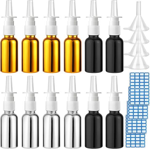 20 Pcs Nasal Spray Bottle, 30ML/1oz 12 Pcs Empty Refillable Fine Mist Glass Nasal Spray Bottle with 4 Pcs Funnels and 4 Pcs Labels in Kuwait