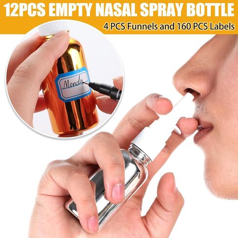 20 Pcs Nasal Spray Bottle, 30ML/1oz 12 Pcs Empty Refillable Fine Mist Glass Nasal Spray Bottle with 4 Pcs Funnels and 4 Pcs Labels in Kuwait